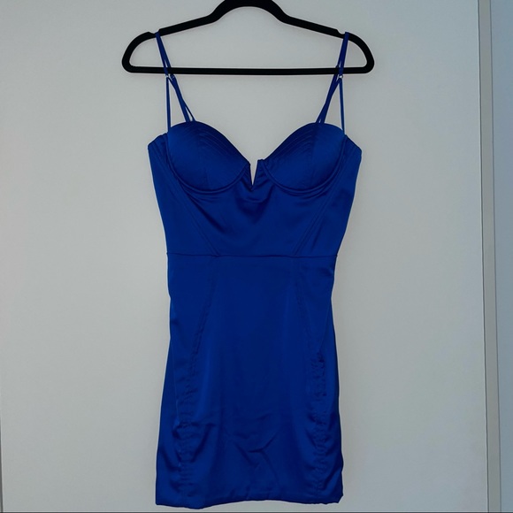 Oh Polly Dresses Oh Polly Blue Satin Structured Mini Dress Poshmark